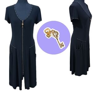 Joseph Ribkoff Zip-Front Studded Dress Zipper Charms